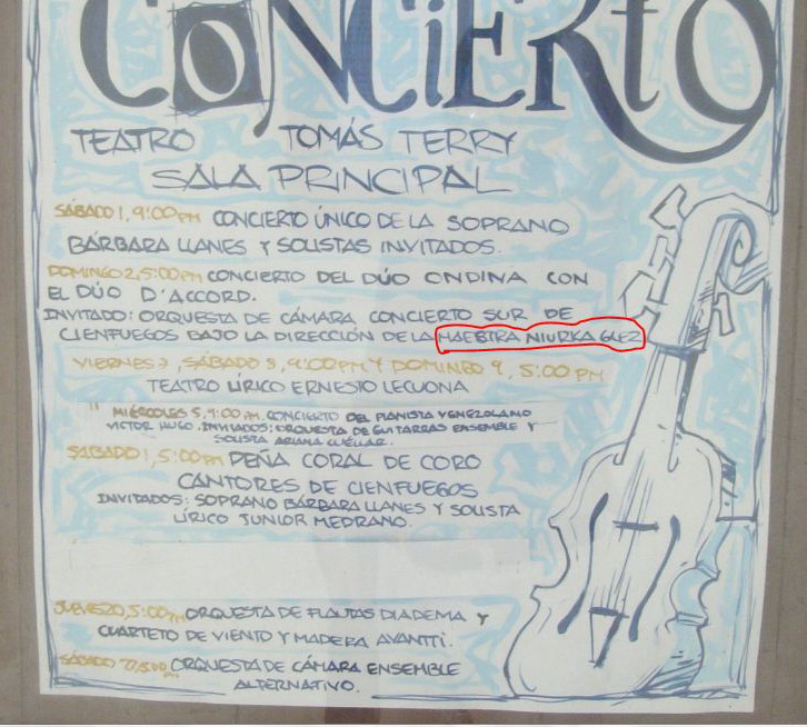 Programa del Concierto en el Teatro Tomás Terry, Cienfuegos, Cuba